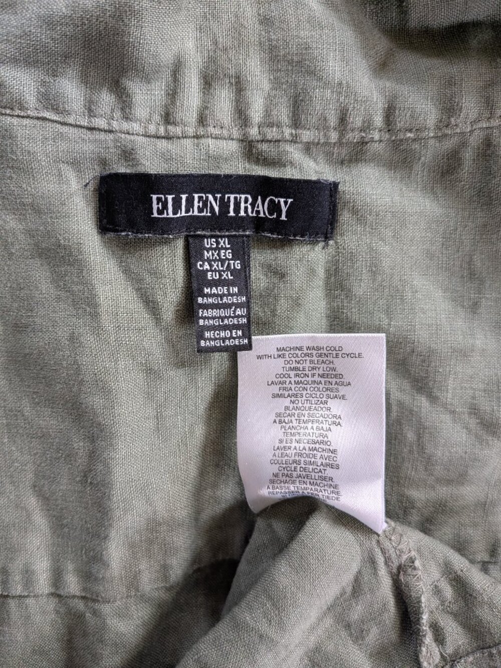 Ellen Tracy Olive Green Linen Utility Cargo Vest XL - Picture 5 of 6